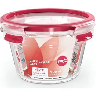 Emsa Clip&Close Glas rund 900ml Aufbewahrungsbehälter rot (N1040400)