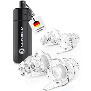 Senner MusicPro - Gehörschutz Ohrstöpsel Konzert, Festival, Musik und Party - Gehörschutz für Musiker, mit Schlüsselanhänger - Hi-Fi Gehörschutzstöpsel Earplugs | SNR 20 dB, clear/transparent