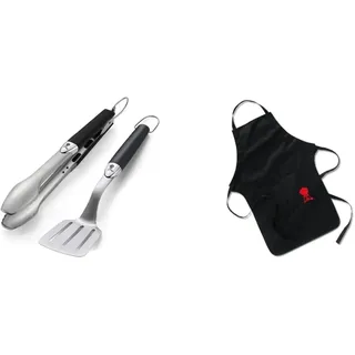 Weber 6645 Original Portable 2-Piece Stainless Steel Tool Set & 6474 Grillschürze, schwarz mit rotem Kettle Grill