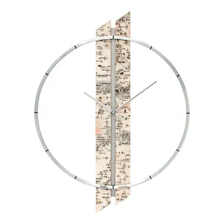 AMS 9604 Wanduhr Quarz analog Holz Birke-Optik mit Aluminium-Ring modern - Silber, Transparent