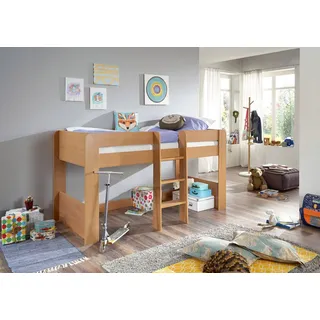 Hochbett RELITA "Andi", braun (buche nachbildung melamin), Mit Lattenrost, Liegefläche B/L: 90cm x 200cm, kein Härtegrad, ohne Matratze, Hochbetten, Hochbett, wahlweise mit Rolllattenrost, inkl. Leiter, pflegel. Dekor Oberfläche