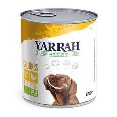 6x820g Bucățele de pui cu urzici & roșii bio Yarrah Bio hrană câini