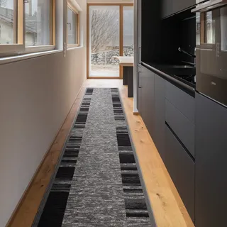 Floordirekt Teppichläufer Navona - Läufer für Küche, Flur & Wohnraum - Feinschlingen Teppich - rutschfest & antistatisch - Küchenläufer Flurteppich Flurläufer (Anthrazit, 80 x 200 cm)