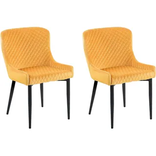BELIANI Esszimmerstuhl 2er Set Gelb Samtstoff Modern/Retro - Gelb, Schwarz