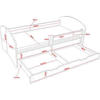 1x Happy Babies Kinderbett mit Rausfallschutz Junge 140x70 Bett für Kinderzimmer mit Schublade Matratze Einzelbett für Kinder Weiß Blau Hundemotiv - Blau