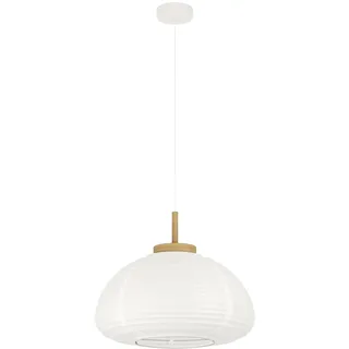 EGLO Hängelampe Summerhill, Pendelleuchte über Esstisch, Esszimmerlampe im Japan-Stil, Metall, Holz und Papier in Weiß, FSC-zertifiziert, E27 Fassung, Ø 55 cm