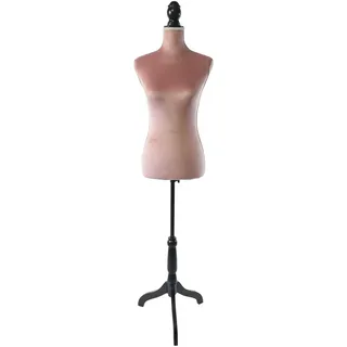 Relaxdays Schneiderpuppe, weiblich, Größe 36/38, verstellbar 130–167 cm, Samt, Holzständer, Nähpuppe, Altrosa/schwarz