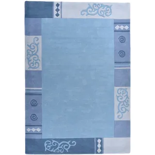 THEKO Wollteppich »Ambadi« rechteckig 14 mm Höhe reine Schurwolle, handgetuftet, mit Bordüre, modern, blau
