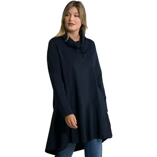 Ulla Popken, Damen, große Größen, Longsweater, hinten länger, A-Linie, Stehkragen, Langarm, marine, 46-48