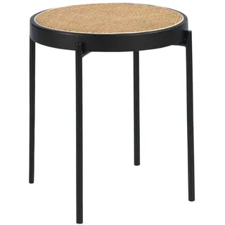 Angel Cerda Ecktisch Runder Ecktisch aus Rattan, schwarzem Holz und schwarzem Stahl Ø52/52 cm , Schwarz , Metall , Nachbildung,Schima , Rundform,Rund,Rund , 52x52x52 cm , FSC 100% , Wohnzimmer, Wohnzimmertische, Beistelltische