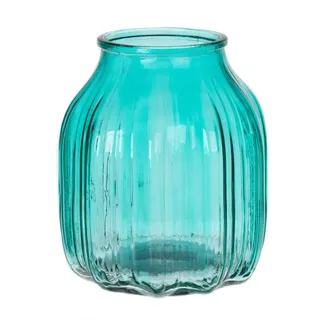 INNA-Glas Kleine Blumenvase Amory aus Glas, türkis-klar, 16 cm, Ø 13,8 cm | Farbige Vase