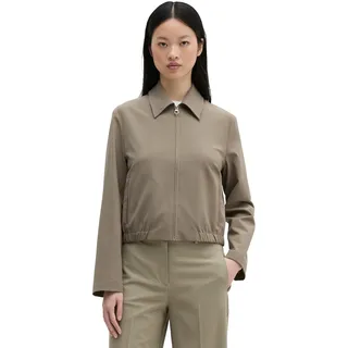 Kurzjacke MARC O'POLO "DFB Travel Collection", Damen, Gr. 36, beige (frozen taupe), Web, Obermaterial: 53% Polyester, 44% Schurwolle, 3% Elasthan, regular fit kurz, Jacken Kurzjacke, aus Schurwolle-Mix