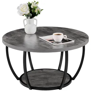 Vevor Couchtisch Beistelltisch, zweistufiger runder Beistelltisch Sofatisch mit robustem Metallgestell & offenem Stauraum & 34,9 kg Tragkraft, minimalistischer Wohnzimmertisch Kaffeetisch Grau