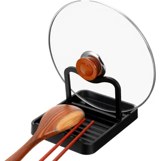 Lnngub Topfdeckelhalter Löffelablage, Faltbarer Schwarz Topfdeckelständer aus Kunststoff Multifunktionale Küchenutensilien Aufbewahrungsbox für Topfdeckel Löffel Essstäbchen Pfannenwender Geschirr