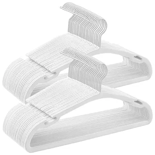 Songmics Kleiderbügel Samt, Bügel 50er Set, 43 x 21 cm, Samtbügel rutschfest, breite Schulterkerben, Stange für Hosen, 360° drehbarer Haken, platzsparend, für Garderobe, wolkenweiß CRF039W01