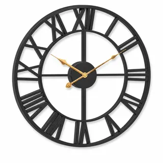 Pytha Sight Wanduhr Groß Vintage XXL Wohnzimmer Ohne Tickgeräusche,40cm Grosse Industrial Römische Ziffern Metall Schwarz Wanduhren für Moderne Wohnzimmer,Küche,Büro, Esszimmer,Heimdekoration