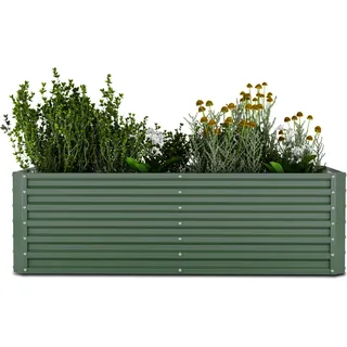 Blumfeldt High Grow Straight Hochbeet, 1200 L Metall-Hochbeet Aus Wetterfestem Galvalume-Stahl Für Blumen, Kräuter & Gemüse – Rostbeständig, Offene Bodenstruktur, Einfacher Aufbau - Grün