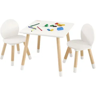 VEVOR Kindersitzgruppe Kindertisch, 2 Kinderstühle 1 Tisch Kindersitzgruppe aus Kiefernholz, Kindertisch-Set Stabile Kindermöbel Sitzmöbel für Kinder, Mädchen, Jungen, Spielzimmer Kindermöbelset Weiß
