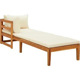 Sonnenliege mit 1 Armlehne Cremeweiß Massivholz Akazie , Gartensofas Design 2024 - Weiß