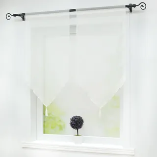 Joyswahl Scheibengardine Voile Bistrogardinen mit Quaste, einfarbig Melina Kurzstore BxH 45x90cm Weiß mit Tunnelzug 2 Stück