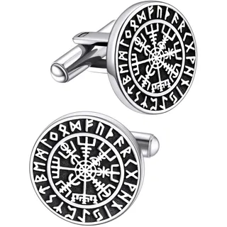 FaithHeart Manschettenknopf für Herren, Wikinger Stil Vegvisir Manschetten Knöpfer, Punk Gotik Totenkopf Cufflinks, Bestes Geschenk für Ehemann Freunden Vater