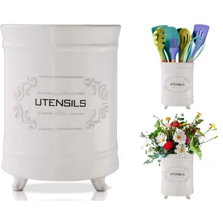 Comfify Französischer weißer Keramik-Utensilienhalter - Vintage Style Kochgeschirr Caddy - Antikes Design - Kochgeschirr Organizer - Rustikales französisches Landhausgeschirrtopf für Kochfreunde
