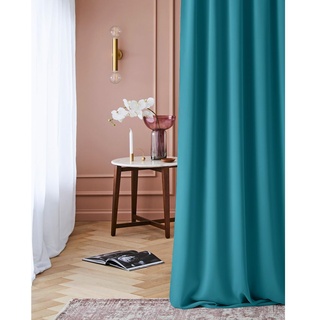 ROOM99 Vorhang mit Ösen Laurel 140 x 260 cm Breite x Höhe Verdunkelung Blickdicht Schiebegardinen Curtain Gardine Wohnzimmer Schlafzimmer Türkis, 1 Stück