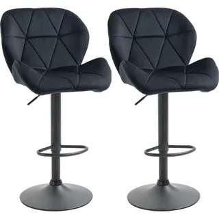 Homcom 2er-Set Barhocker drehbare Barstühle mit Lehne höhenverstellbarer Bistrohocker Tresenhocker Samt Touch armloser Schaumstoff Schwarz 51,5x 57,5 x 93-114,5 cm - Schwarz