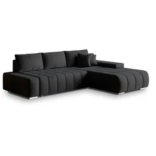masseno Ecksofa ALESE R-S mit Schlaffunktion L-Form, Sofa mit Bettkasten, Wohnzimmersofa, Couch, Soffa, Bettsofa, Couchgarnitur- Schwarz, MONOLITH 95 - Schwarz