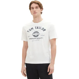 Tom Tailor Herren T-Shirt mit Logo-Print aus Baumwolle, White, XL