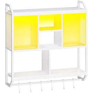 HOOBRO Wandregal mit LED-Beleuchtung, Schweberegal, Wandboard mit 4-stufiger vertikaler Aufbewahrung, Gaming schwebendes Regal mit 6 Haken, für Spielzimmer, Küche, Café, Bistro EWT70DBJ01