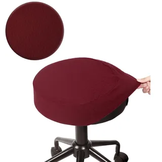 BUYUE Barhocker Hussen, Luxus Stoff Durchmesser 35-40cmRunde Knitter-resistente Dehnbare waschbar staubdicht Hocker Sitzbezug, M-Burgund-1 Stück