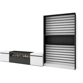Skraut Home Wohnzimmermöbel für TV | Esstisch-Set | 210 x 186 x 35 cm | für Fernseher bis 80 Zoll | elektrischer Kamin | moderner Stil | Schwarz und Weiß