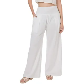 Lofbaz Damen Sommer Fließend Baumwolle Leinen Palazzo Weite Hosen Strand Hohe Taille Hose Boho Lange Loungehose mit Taschen
