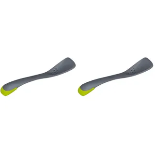 Joseph Joseph - Uni-Tool 5-in-1 Silikon Küchenwerkzeug, Schlitzlöffel, Pfannenwender, Solider Löffel und Spatel in einem - Grau (Packung mit 2)