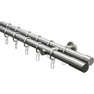 Gardinia Gardinenstangen-Set Zylinder 2-läufig Ø 20 mm Edelstahloptik 240 cm