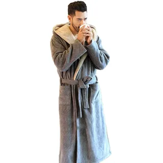 SUNMME Bademantel LonBademäntel für Männer, Frauen Männer Kapuzenbademäntel, Luxus Männer Robe Weiches Korallenvlies Winter Warme Robe Nachtwäsche Leichte Pyjamas Nachthemden Homewear