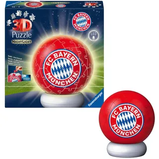 Ravensburger 3D Puzzle FC Bayern München - 3D Puzzle Kinder ab 6 Jahren - Puzzle-Ball mit LED Nachtlicht als Nachttischlampe für Kinder - FC Bayern München Geschenke für Jungen und Mädchen - 12008056