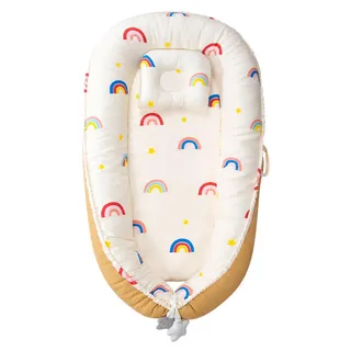 Babyliege, weich, atmungsaktiv, ergonomisches Design, tragbares Schlafbett für Neugeborene für drinnen und draußen, zitronengelber Regenbogen (Wabenmo