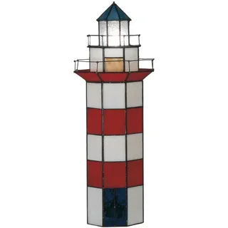 LumiLamp 5LL-1166 Tiffany Tischlampe Leuchtturm Rot Weiß 21x56 cm - Rot