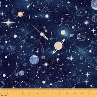 Loussiesd Sonnensystem Stoff 184x150cm Konstellation Patchwork Stoffe Galaxie Weltraum Universum Planeten 3D gedruckt Raum Stoff Meterware Dekor Schwarz Polsterstoff für DIY Nähmuster Handwerk