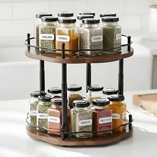 Gewürzregal Holz drehbar Drehteller, 2-stufiger küchen Organizer höhenverstellbar, Lazy Susan für Schrank, Speisekammer, Arbeitsplatte, Esstisch, Schrank, 30,5 cm, Küche Aufbewahrung & Organisation