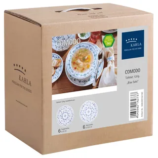 Kahla Blau Saks Indisch blau Stohblumenmuster Tafel-Set 12-tlg