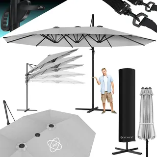 KESSER® Sonnenschirm Doppelsonnenschirm 4,6m x 2,7m | Ampelschirm Abdeckung & Windsicherung mit Kurbel & Ständer | Kurbelschirm Aluminium wasserabweisend | Neigbar Kippbar 360° Drehbar - Hellgrau