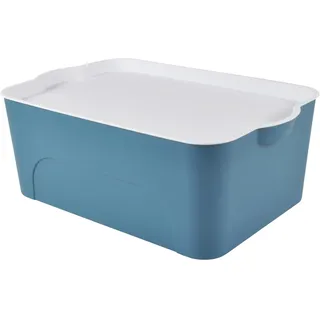 Homéa Essentiel Box mit Deckel aus Kunststoff – 16 l – Blau und Weiß – L 40 x B 27 x H 15 cm