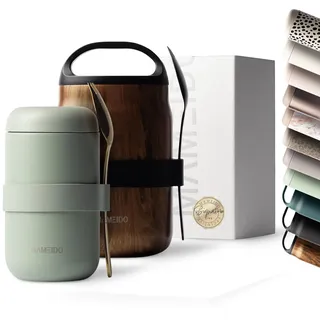 MAMEIDO Thermobehälter für Essen 500 ml, Müslibecher to go Edelstahl, Thermobecher Essen auslaufsicher, Ideal für Joghurt, Porridge, Brei, Suppen & Eis (Desert Sage)