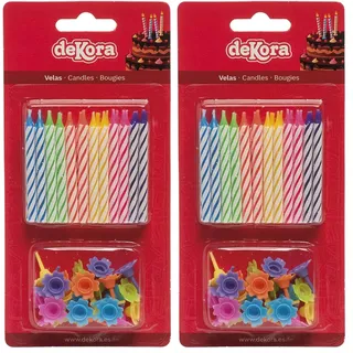 dekora Geburtstagskerzen Set, Mehrfarbig, 18.5 x 8.9 x 1 cm, Originelles Design, Bunte Standfüße, Vegan, Kerzendekoration für Torten und Cupcakes (Packung mit 2)