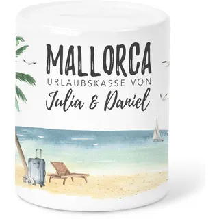 Mallorca Spardose Urlaubskasse personalisierte Reisekasse Urlaub Sparschwein Geldgeschenk Reise Sparbüchse aus Keramik