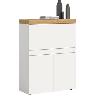 Sekretär OTTO HOME "MAMBO, Höhe 122cm, Home-Office-Schreibtisch, PC-Schrank", platinum weiß, wotan eiche nachbildung, B:90cm H:122cm T:37cm, Sekretäre, Sekretär, Multifunktional mit viel Stauraum, klappbare Tischfläche