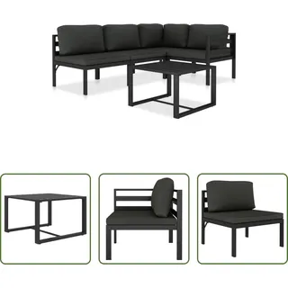 The Living Store 5-tlg. Garten-Lounge-Set mit Kissen Aluminium Anthrazit - Grau